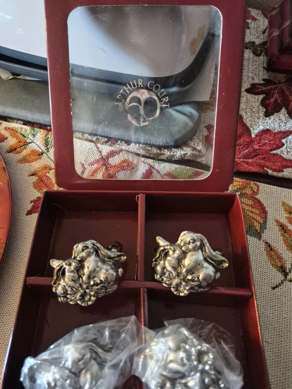 Arthur Court Silver Plated Figural Napkin Rings - Burgundy Box